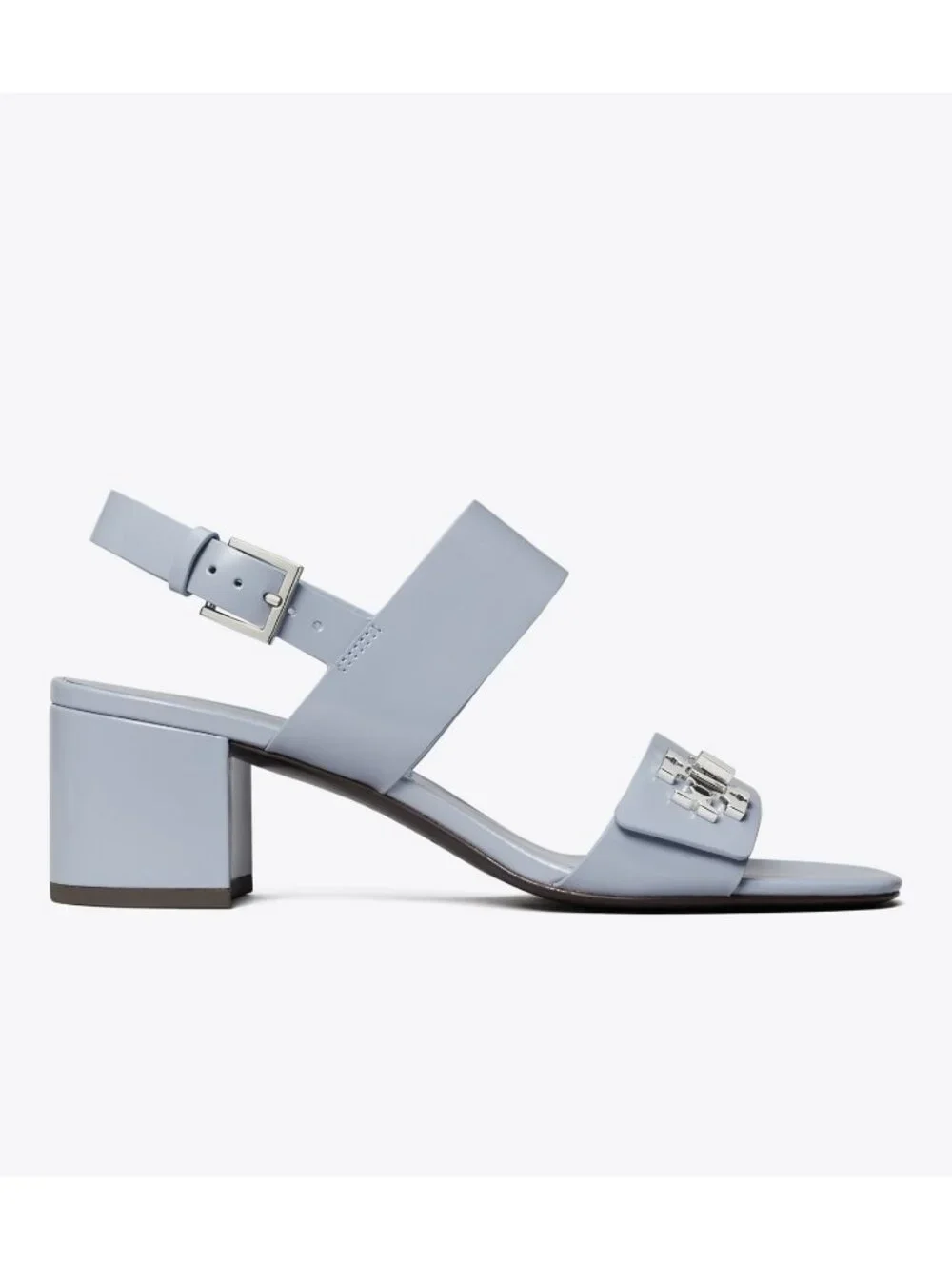 Tory Burch Turnlock Slingback Sandals Women's Blue Leather Block Heel Open Toe